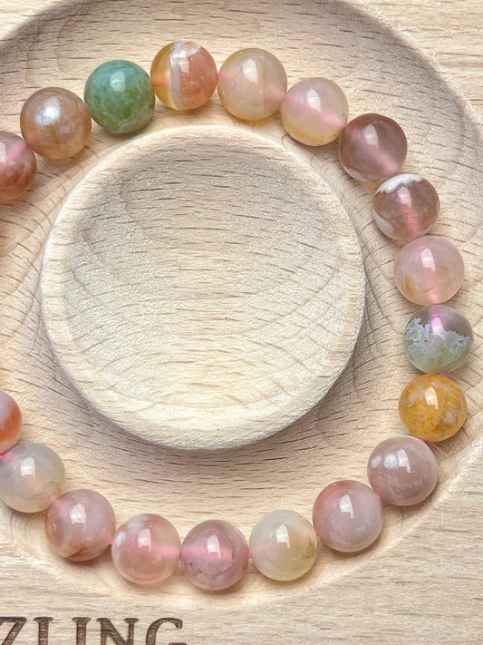 Blomster Agat armbånd 8mm+