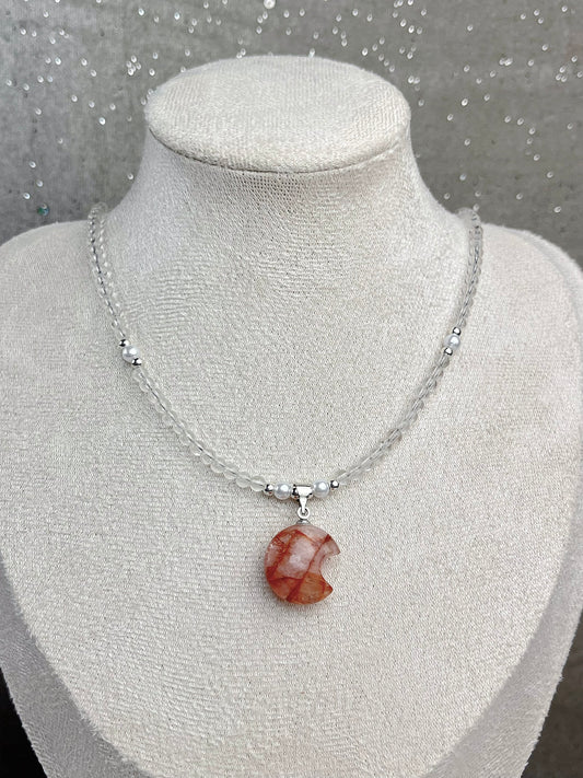 Flammekvarts og klar kvarts Halskjede