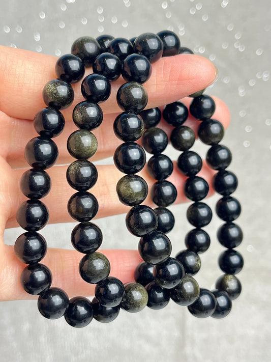 Gull Obsidian armbånd 8mm+