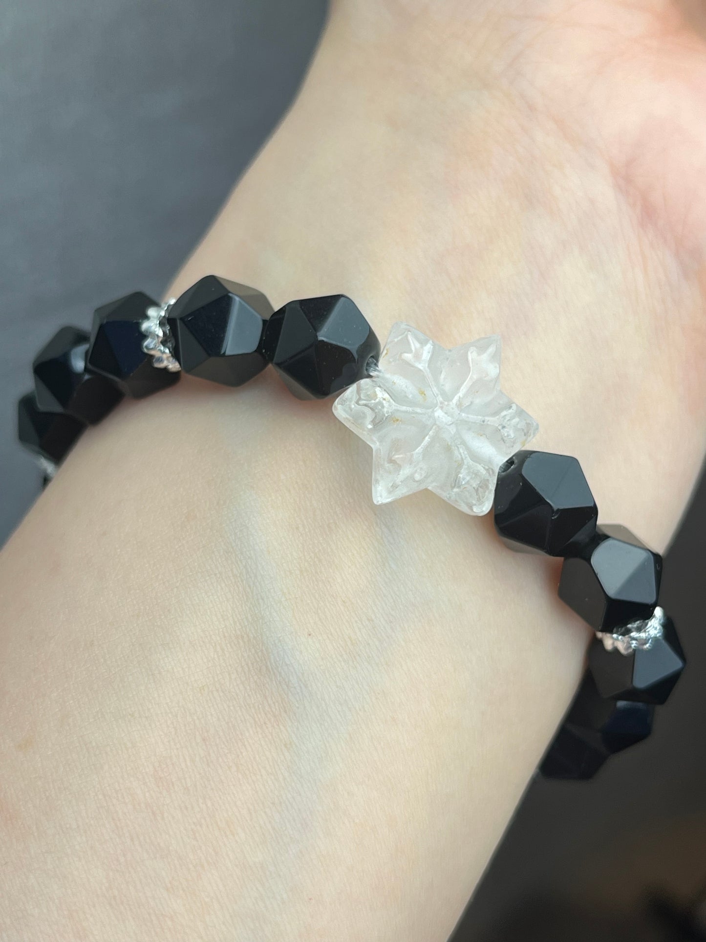 Obsidian+Bergkrystall- Håndlaget armbånd