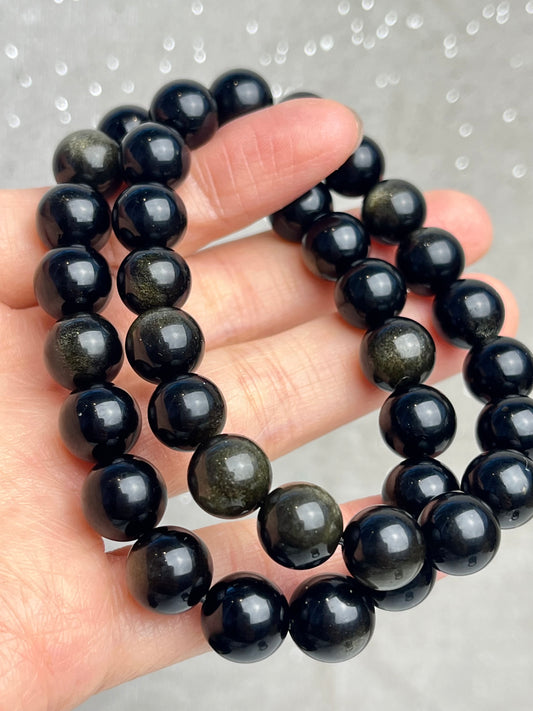 Gull Obsidian armbånd 10mm+