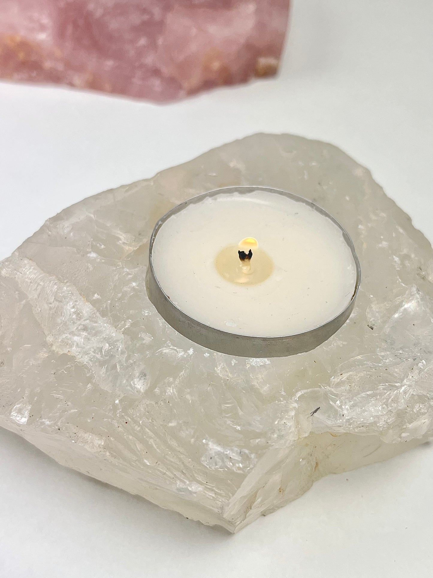 Bergkrystall klar kvarts telysholder