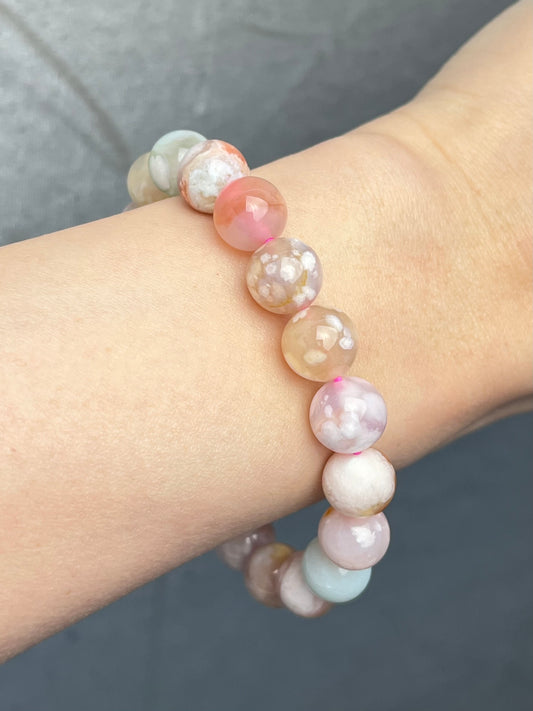 Blomster Agat armbånd 9-10mm+