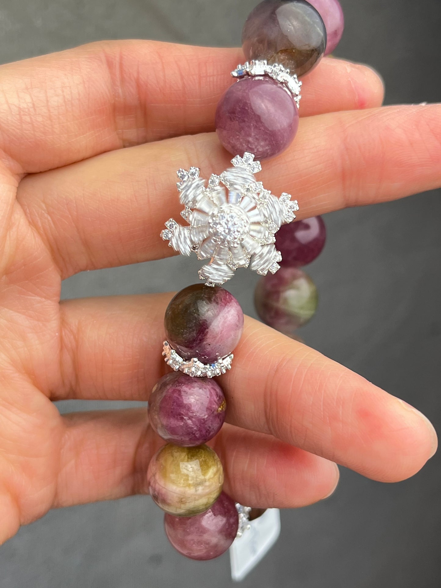 Vannmelon Turmalin- Håndlaget armbånd,12mm+