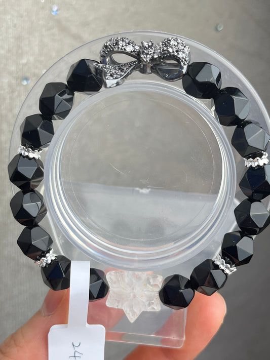 Obsidian+Bergkrystall- Håndlaget armbånd