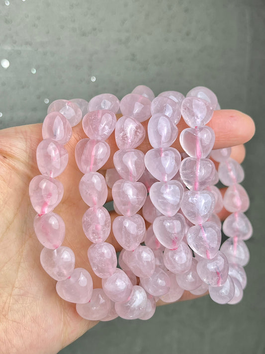 Rosenkvarts hjerte armbånd 11mm+