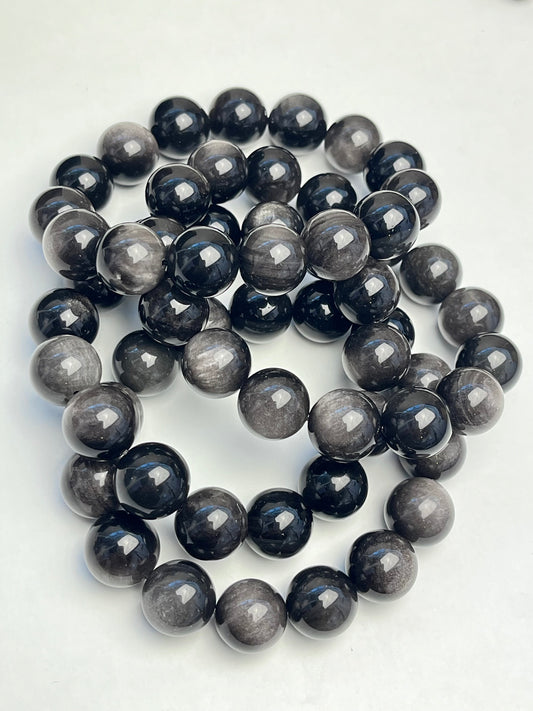 Sølv Obsidian armbånd 13-14mm+