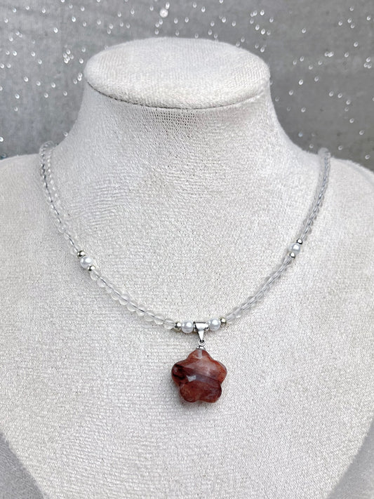 Flammekvarts og klar kvarts Halskjede