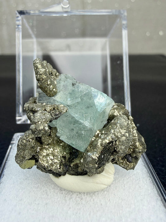 Pyrite with fluorite (with box), China