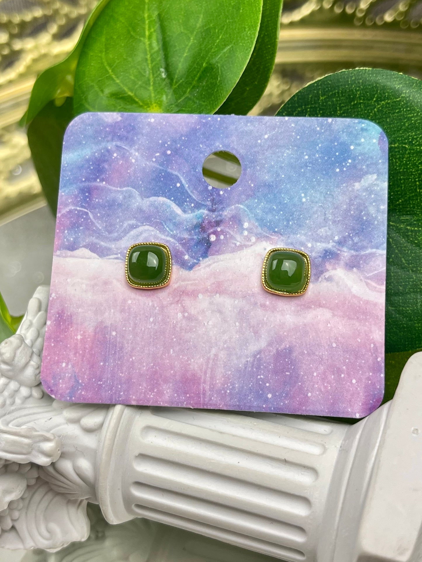 Øredobber med Jade i 925 sterling sølv