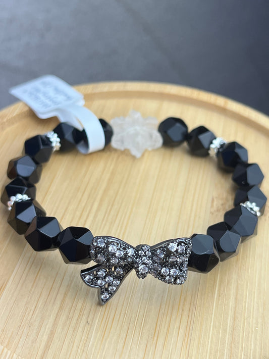 Obsidian+Bergkrystall- Håndlaget armbånd