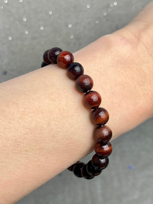 Rød Tigerøye (Okseøye) armbånd 8mm+