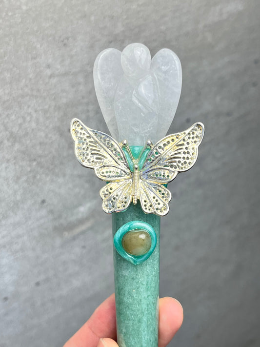 Krystall tryllestav, Klarkvarts+Grønn Aventurin