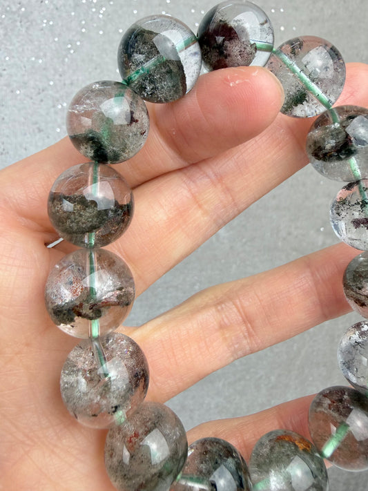 Hagekvarts/Lodolitt armbånd 14mm+