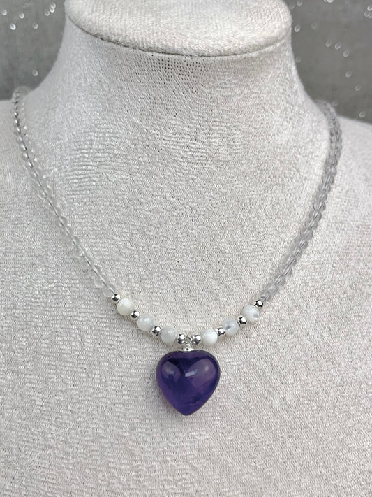 Ametyst og klar kvarts Halskjede