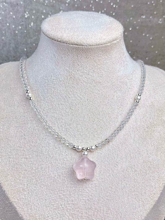 Rosenkvarts og klar kvarts Halskjede
