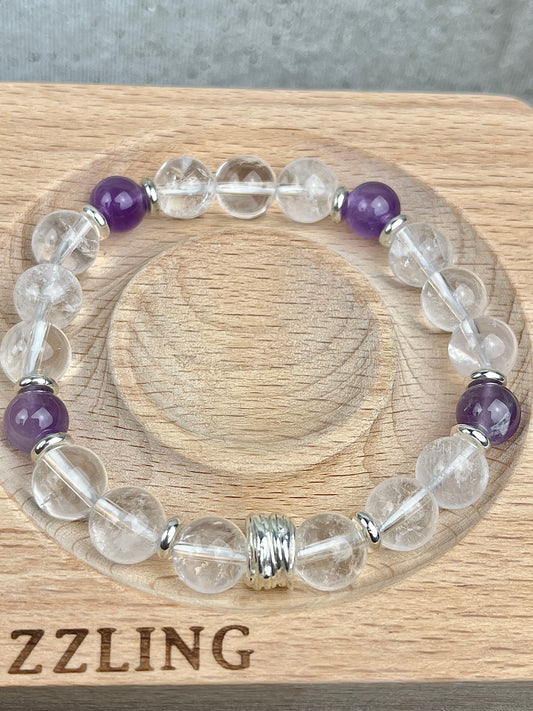 Klar kvarts og Ametyst - Håndlaget armbånd