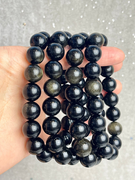 Gull Obsidian armbånd 12mm+