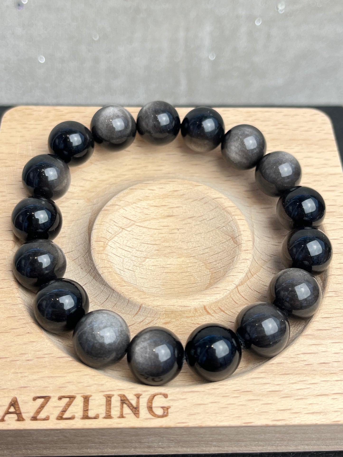 Silver Obsidian bracelet 11-12mm+