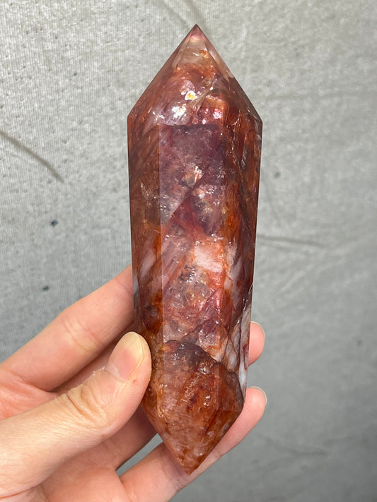 Flammekvarts polert dobbelt terminert