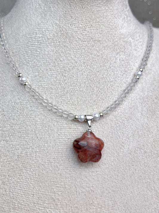 Flammekvarts og klar kvarts Halskjede