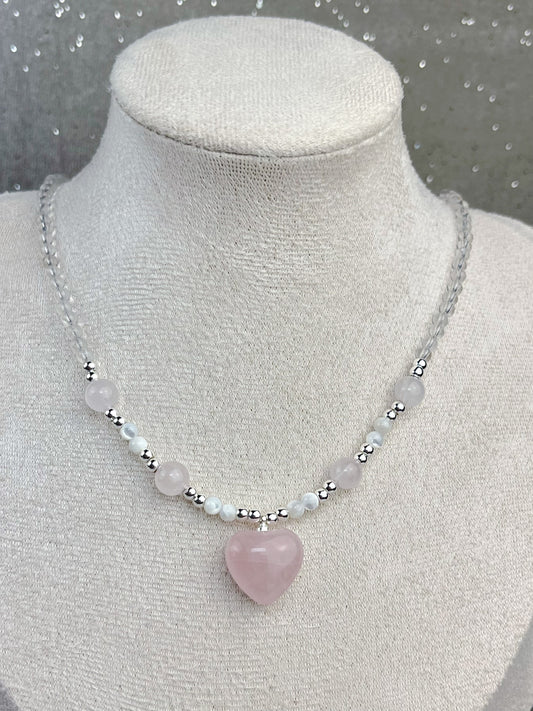 Rosenkvarts og klar kvarts Halskjede