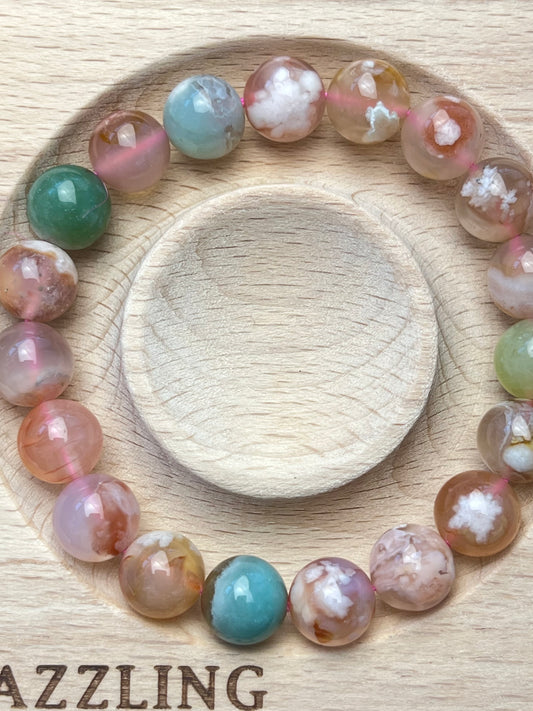 Blomster Agat armbånd 10mm+