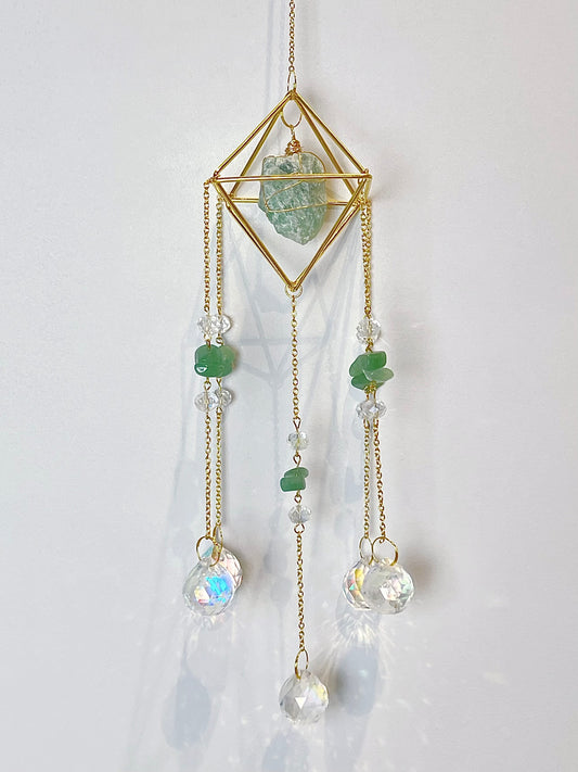 Krystall solfanger, Fluoritt+Grønn Aventurin