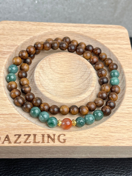 Tre,Jade og karneol armbånd 6mm+