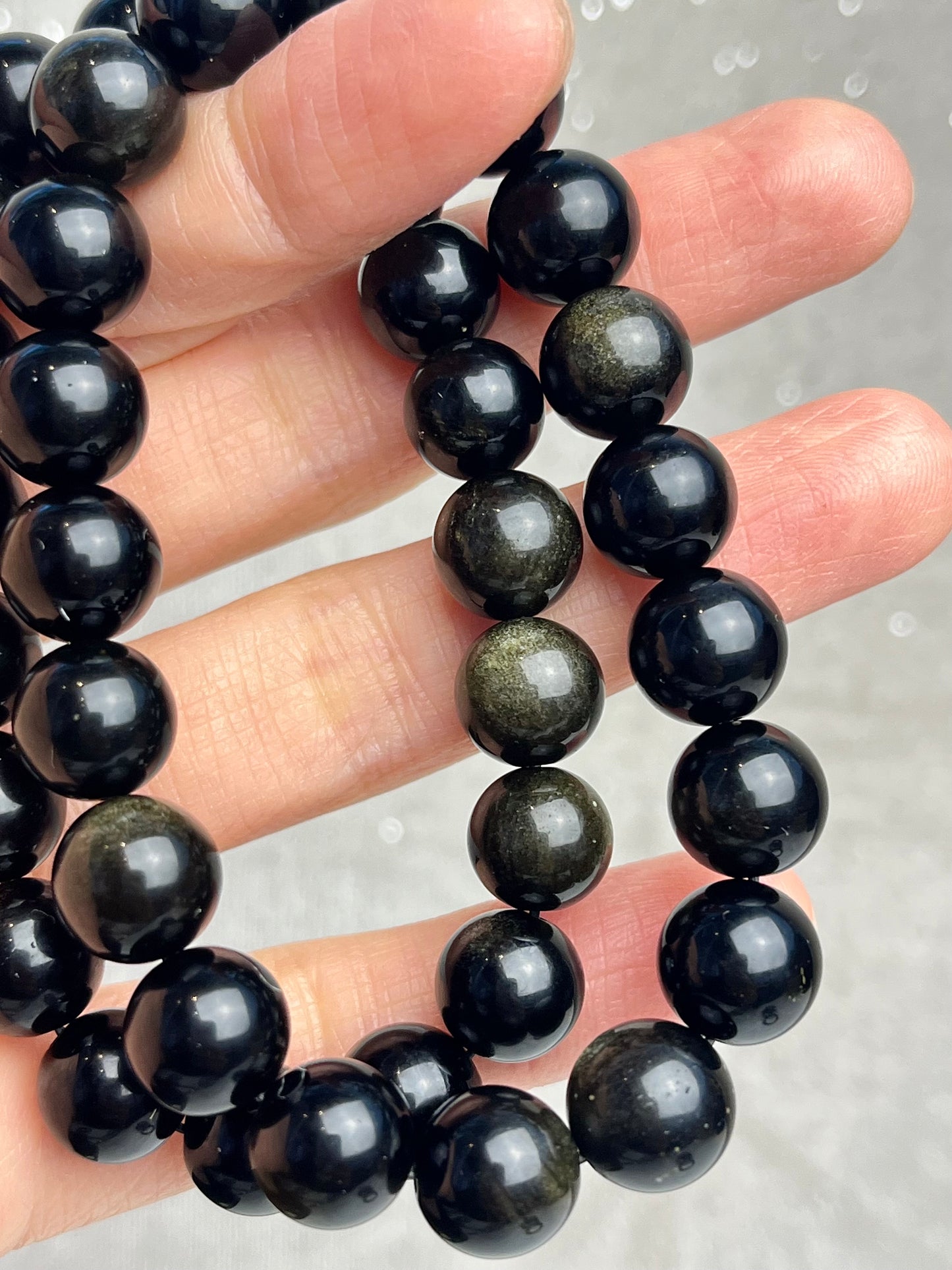 Gull Obsidian armbånd 10mm+