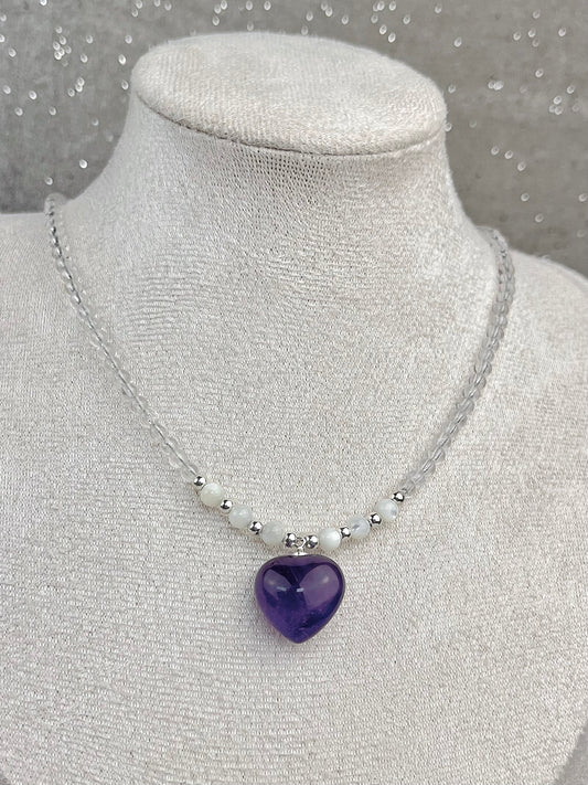 Ametyst og klar kvarts Halskjede