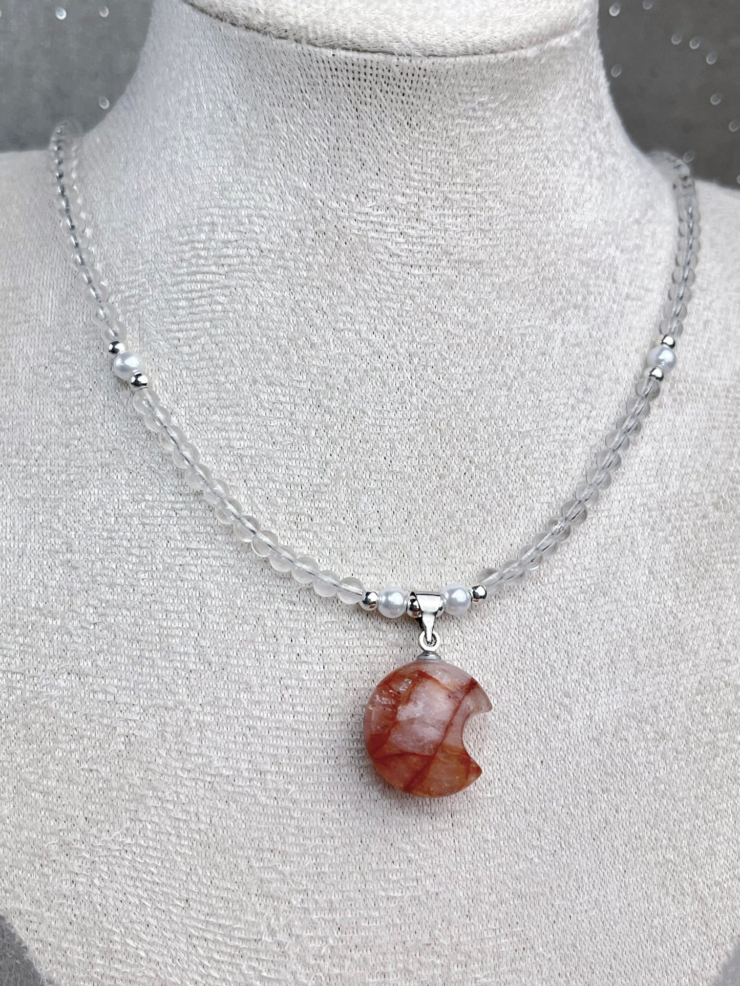 Flammekvarts og klar kvarts Halskjede
