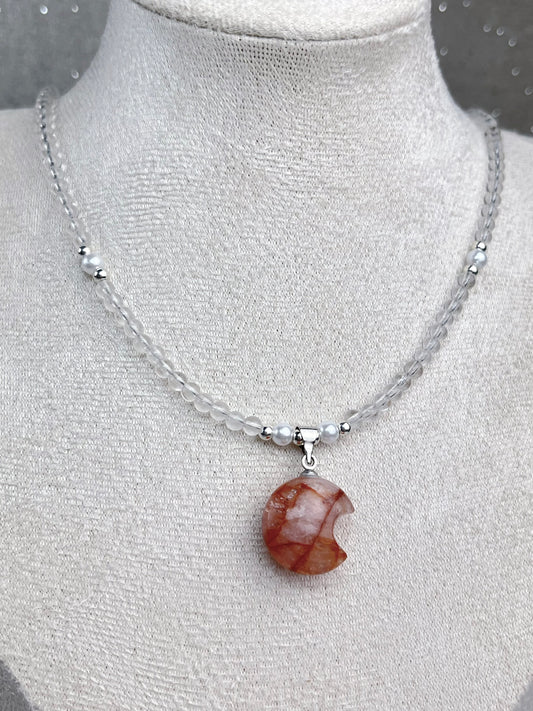 Flammekvarts og klar kvarts Halskjede