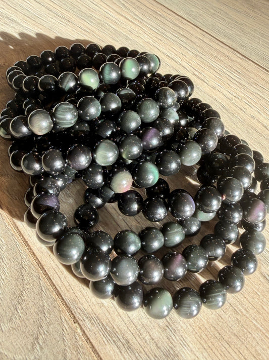 Regnbue Obsidian armbånd 8mm+
