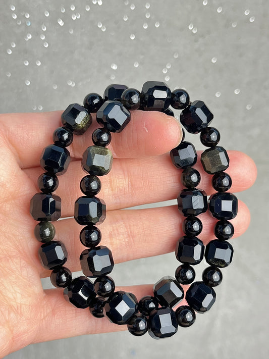 Gull Obsidian armbånd 9mm+