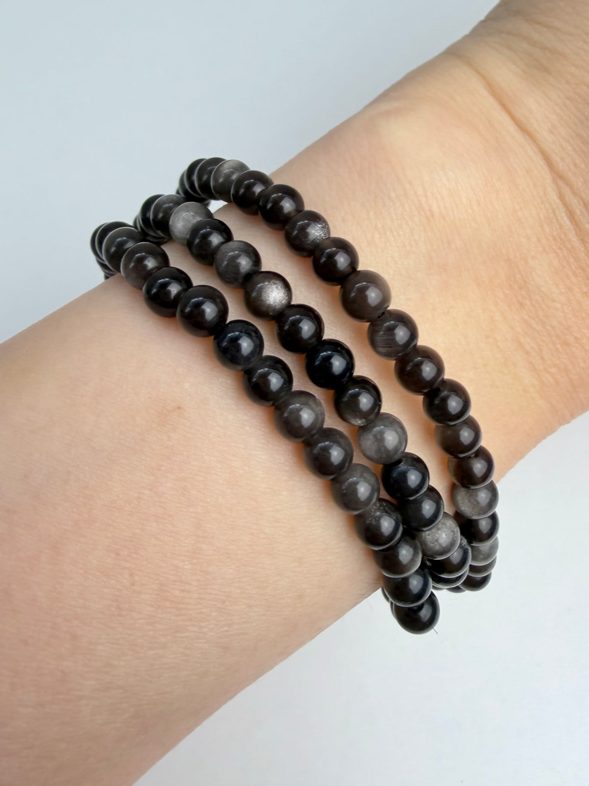 Sølv obsidian armbånd 5mm+