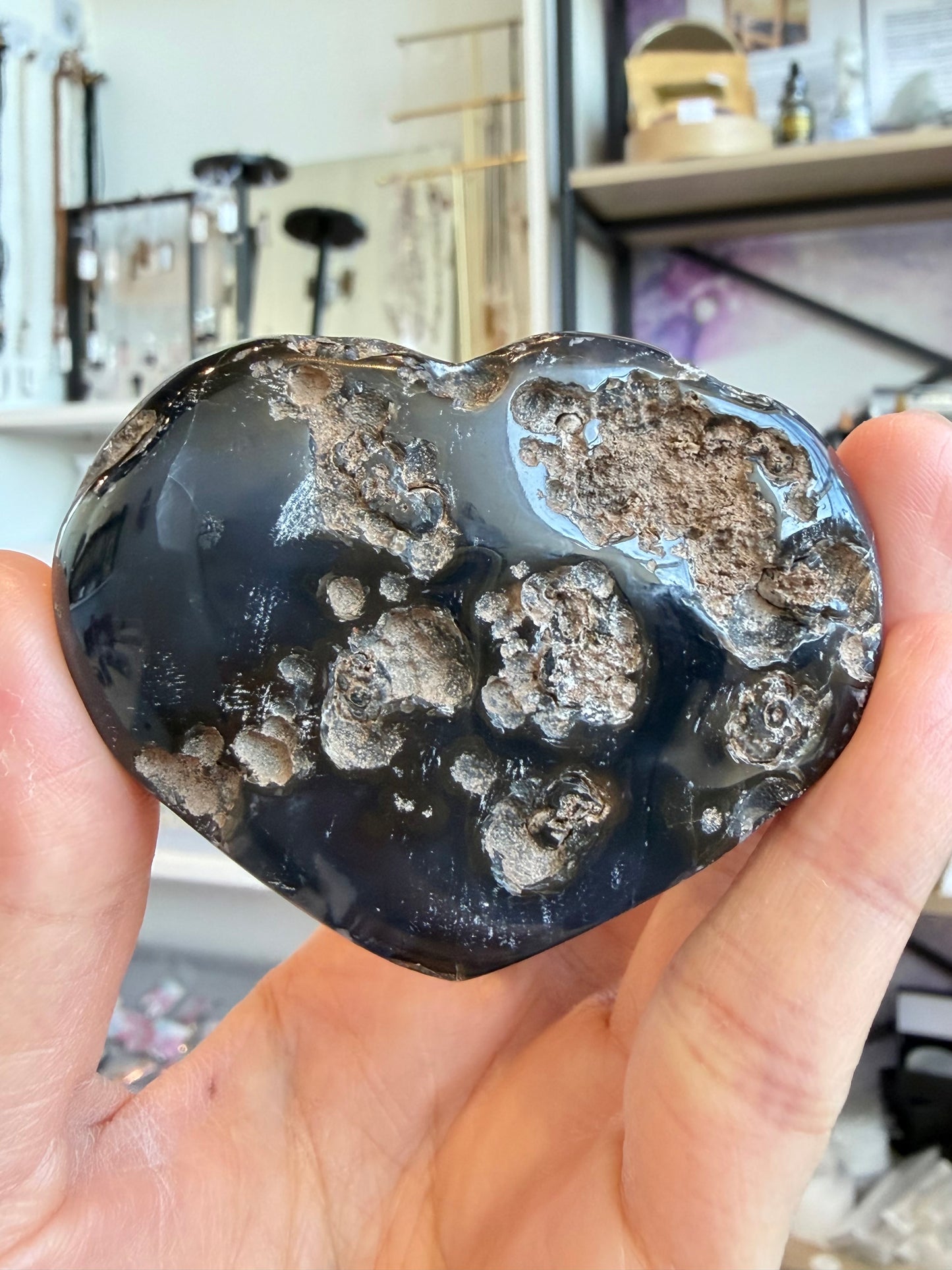 Druzy Quartz Heart, Grey/Black