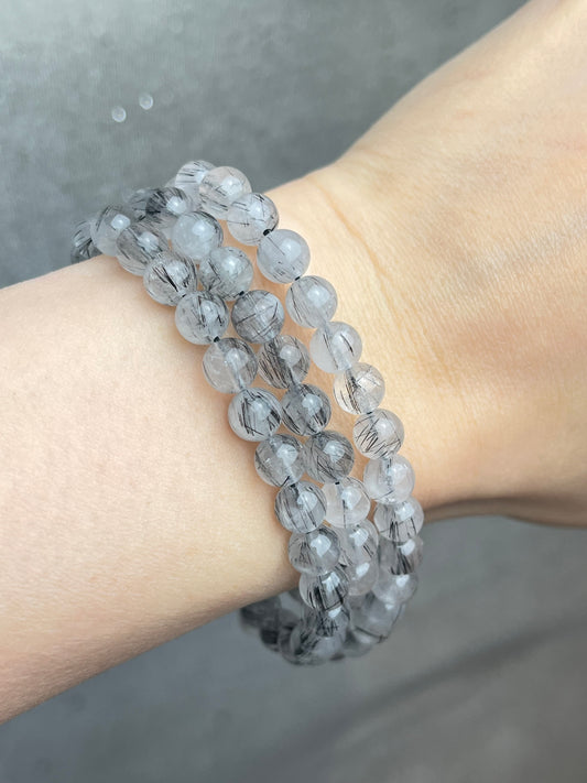 Turmalinkvarts armbånd 6mm+ (3 ganger rundt armen)