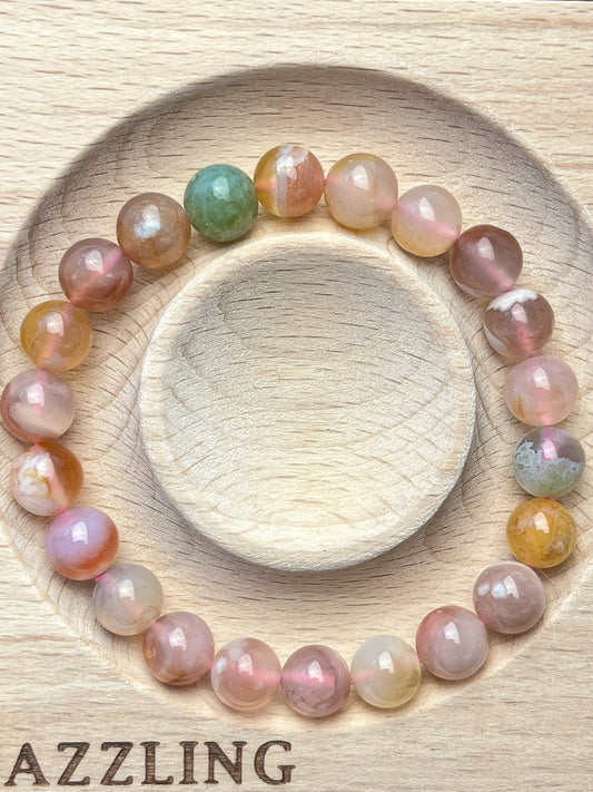 Blomster Agat armbånd 8mm+