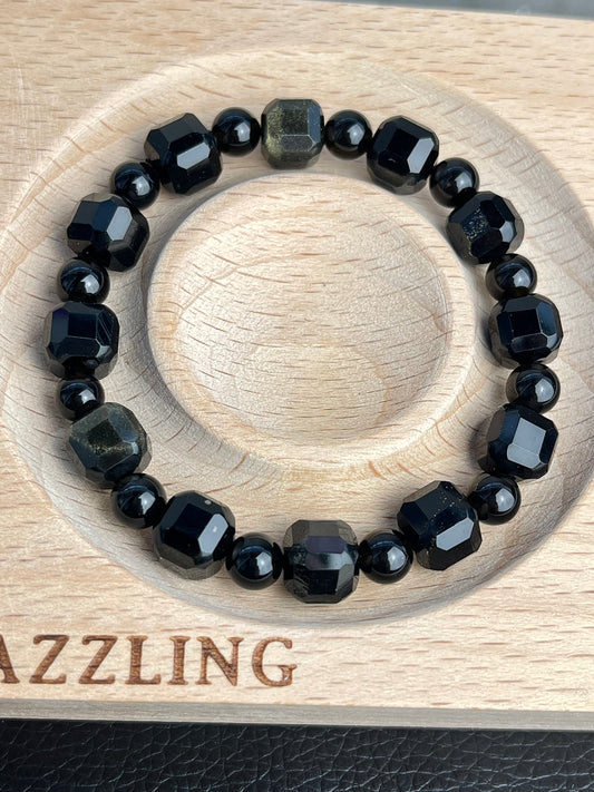 Gull Obsidian armbånd 9mm+