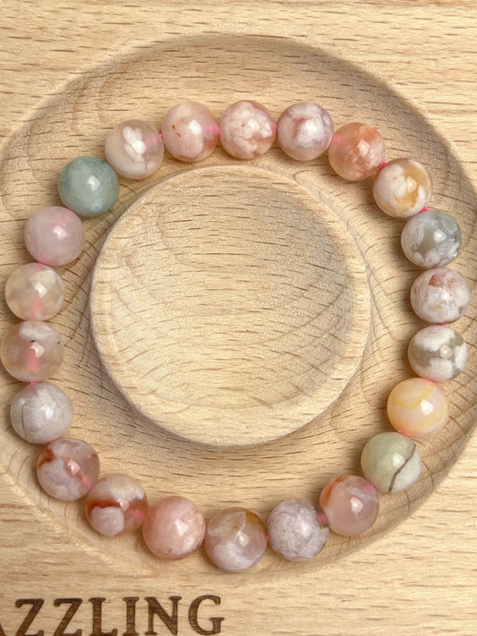 Blomster Agat armbånd 8mm+