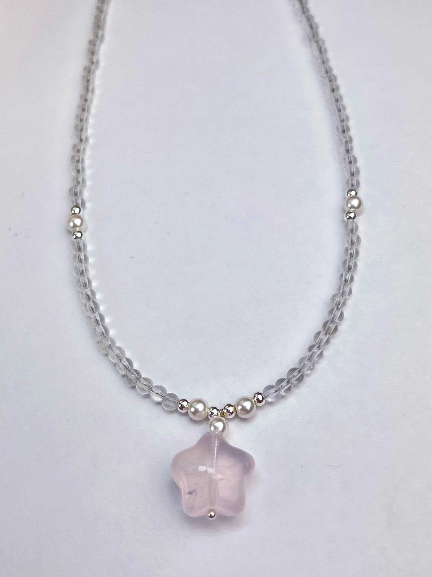 Rosenkvarts og klar kvarts Halskjede