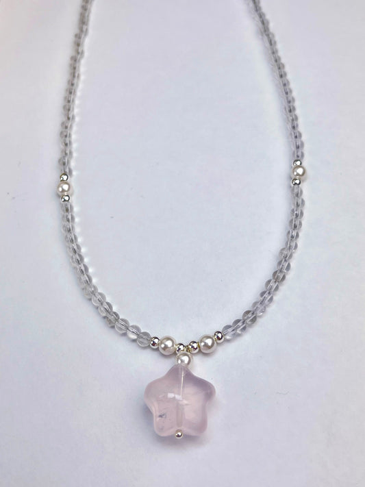 Rosenkvarts og klar kvarts Halskjede