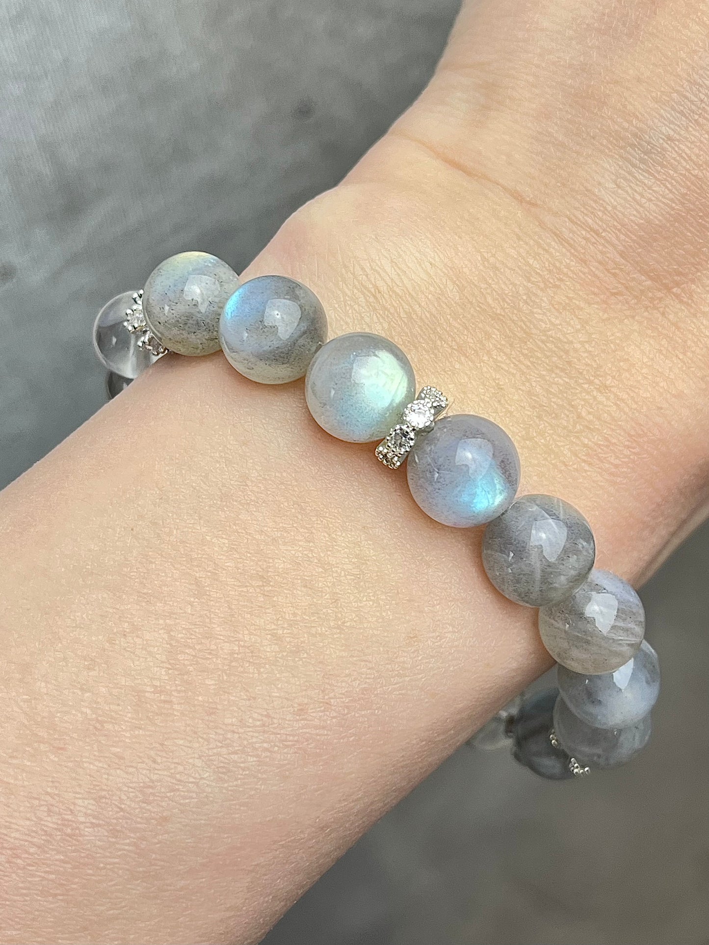 Klar kvarts og Labradoritt - Håndlaget armbånd