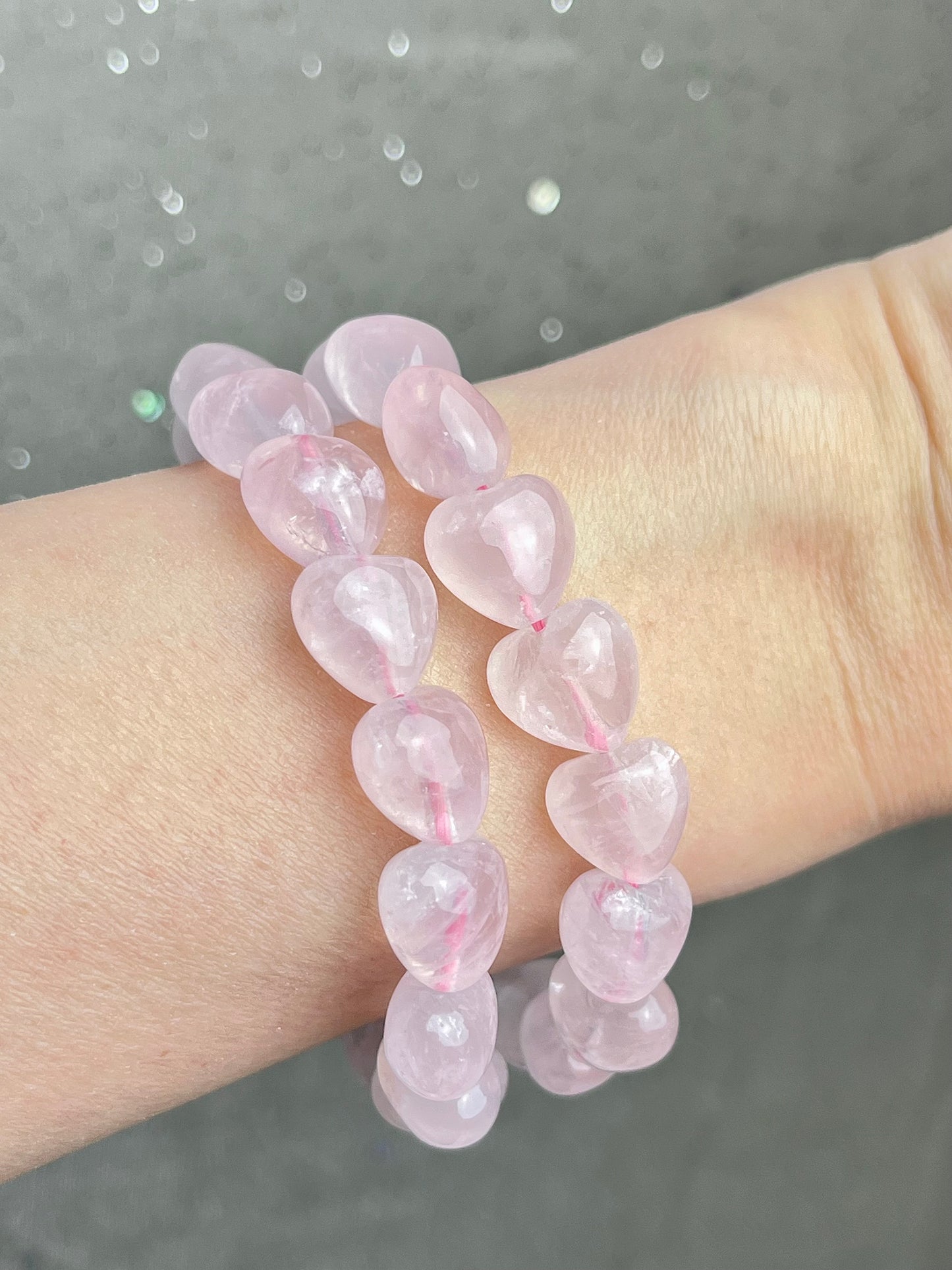 Rosenkvarts hjerte armbånd 11mm+