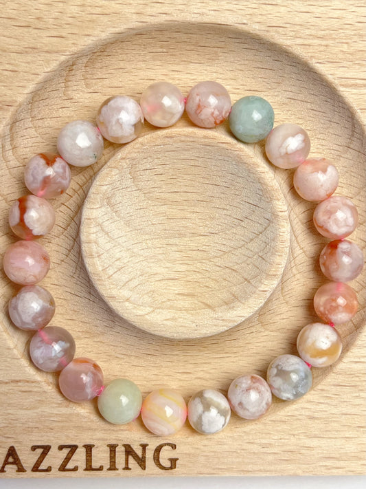 Blomster Agat armbånd 8mm+