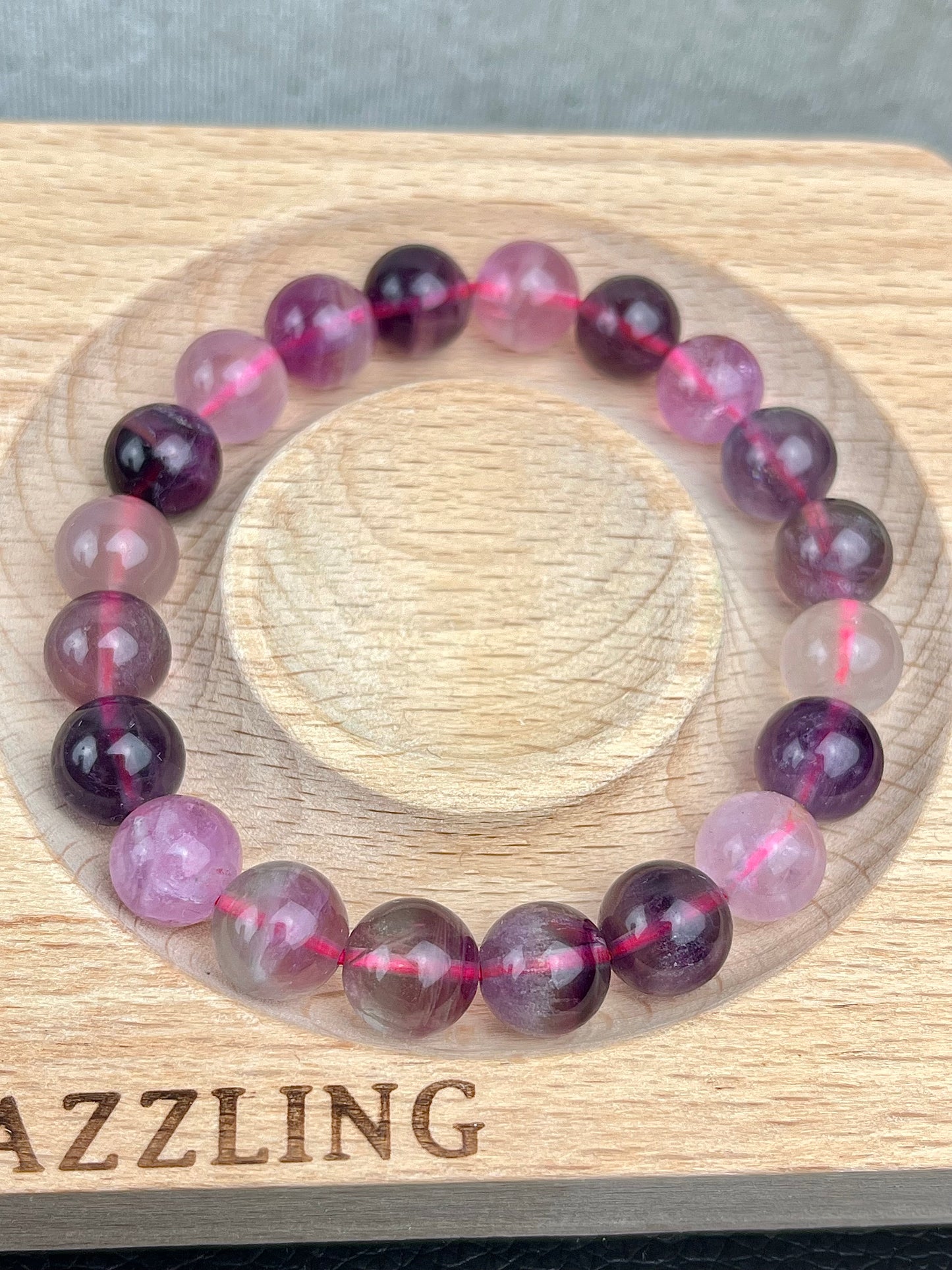 Regnbue Fluoritt armbånd 9mm+