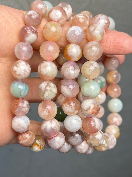 Blomster Agat armbånd 9-10mm+