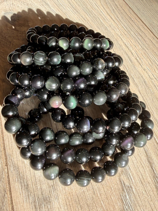 Regnbue Obsidian armbånd 8mm+
