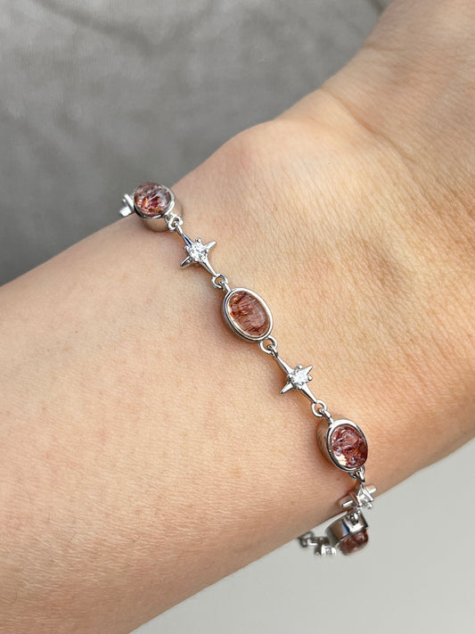 Hematitt kvarts armbånd i 925 sterling sølv